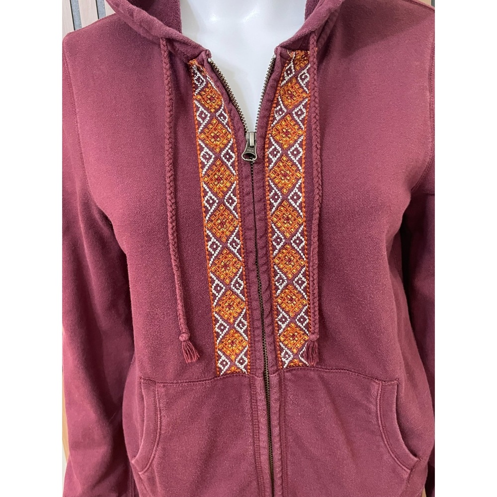 Lucky Brand Women's S Red Hoodie Cotton Full Zip Y2k Vintage Embroiderd Aztec - Picture 2 of 10